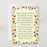 Autumn Leaves Rehearsal Dinner Poem Invitation 4x6