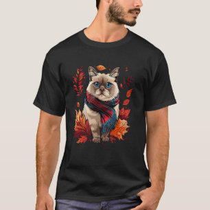 Autumn Leaves Retro Birman Cat Autumn Season Thank T-Shirt