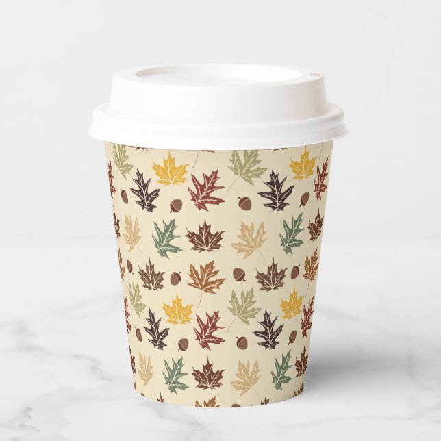 Autumn Leaves Rich Colours of Cream Brown Wedding Paper Cups (Front)