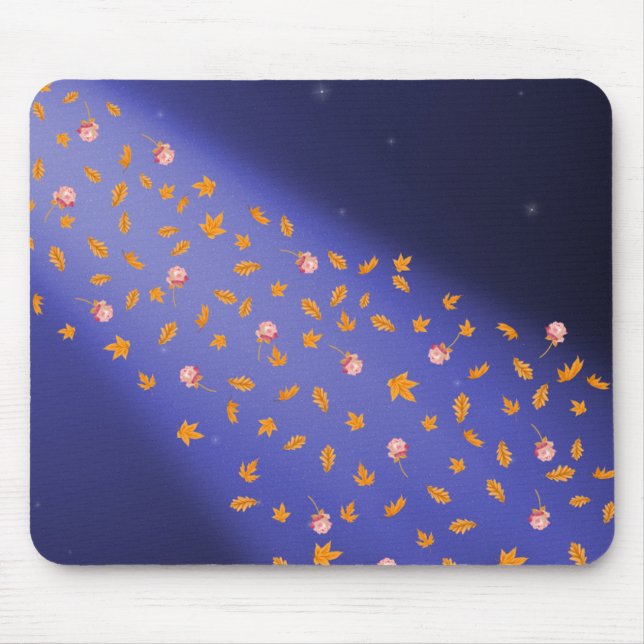 Autumn Leaves & Roses Blue Mouse pad (Front)