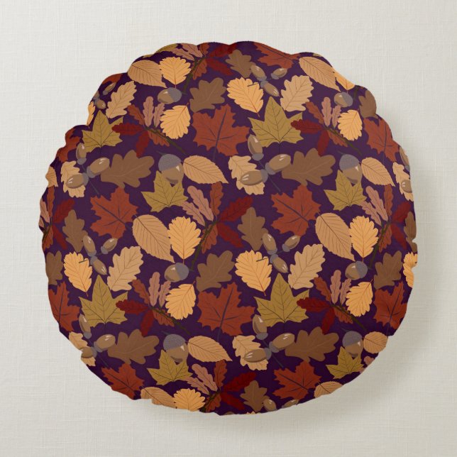 Autumn Leaves Round Throw Pillow (Front)