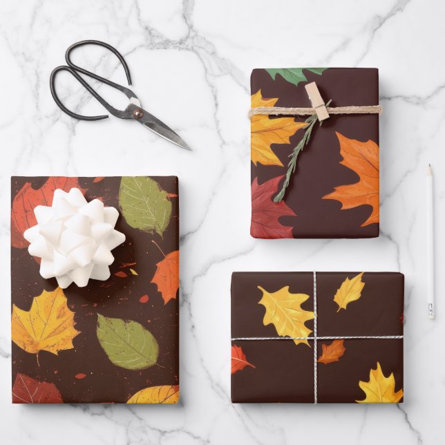 Autumn Leaves Rustic Fall Wrapping Paper Sheet (Front)