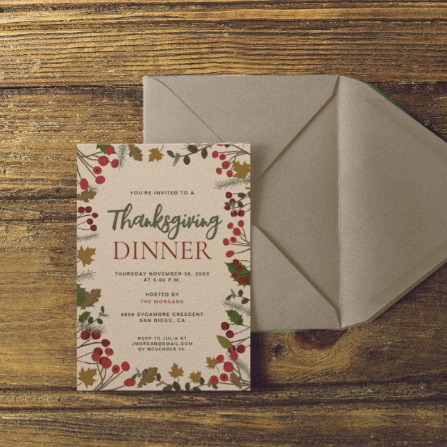 Autumn leaves Rustic Family Thanksgiving dinner Invitation (Thanksgiving dinner rustic invitation.)