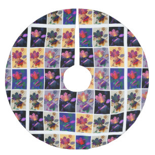 Autumn Leaves Rustic Patchwork Quilt Collage Brushed Polyester Tree Skirt