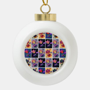 Autumn Leaves Rustic Patchwork Quilt Collage Ceramic Ball Christmas Ornament