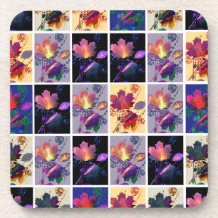 Autumn Leaves Rustic Patchwork Quilt Collage Coaster