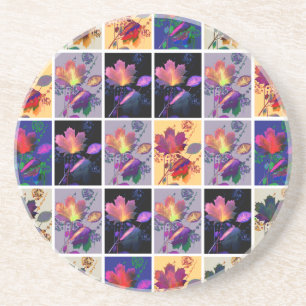 Autumn Leaves Rustic Patchwork Quilt Collage Coaster
