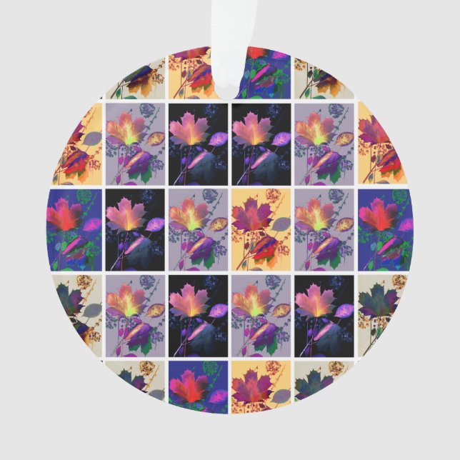 Autumn Leaves Rustic Patchwork Quilt Collage Ornament (Front)