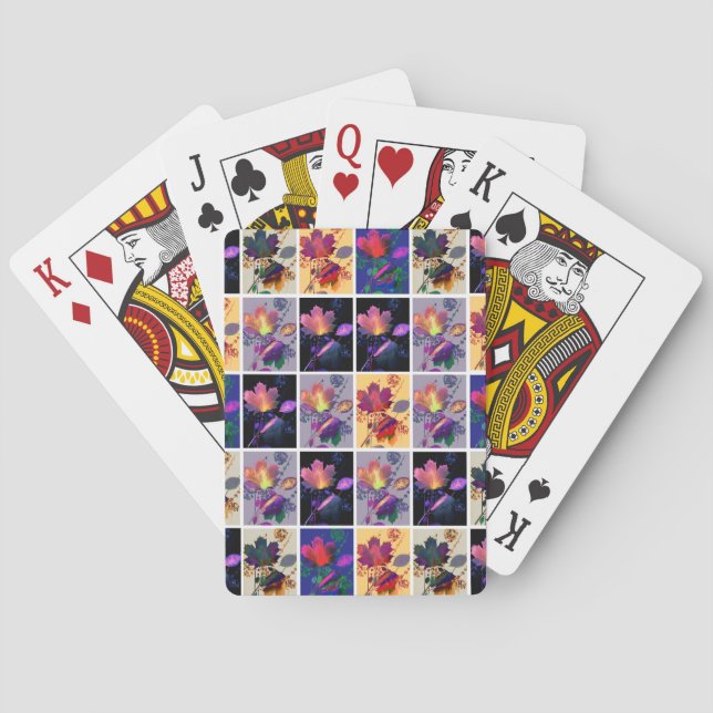Autumn Leaves Rustic Patchwork Quilt Collage Playing Cards (Back)