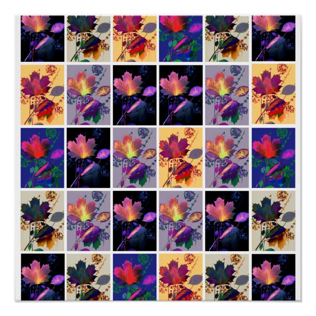 Autumn Leaves Rustic Patchwork Quilt Collage Poster (Front)