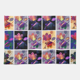 Autumn Leaves Rustic Patchwork Quilt Collage Tea Towel