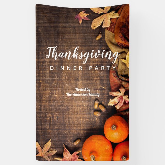 Autumn Leaves Rustic Pumpkin Thanksgiving Dinner Banner (Vertical)