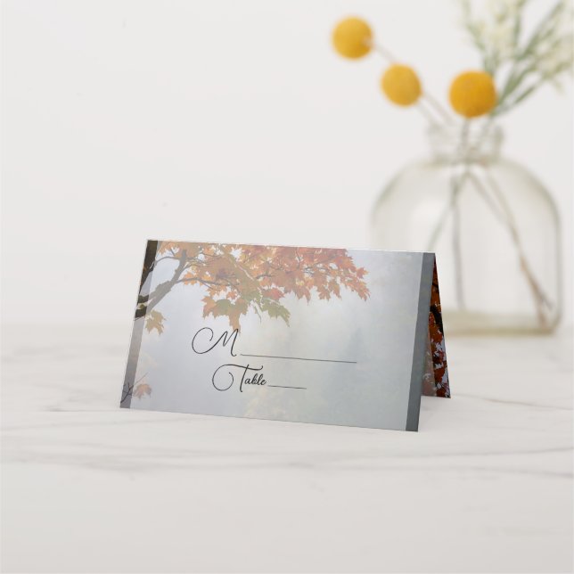Autumn Leaves Rustic Wedding Place Card (Front)