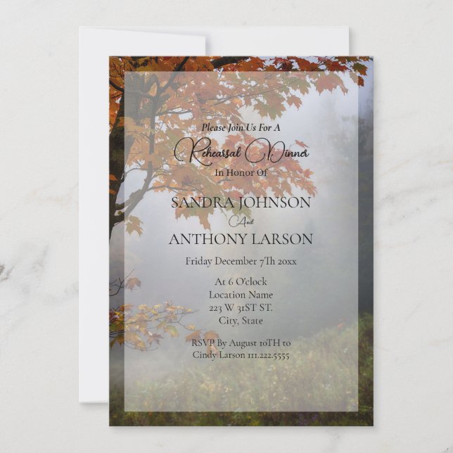 Autumn Leaves Rustic Wedding Rehearsal Invitation (Front)