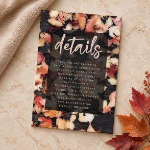 Autumn Leaves Rustic Wood Wedding Details Enclosure Card