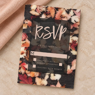 Autumn Leaves Rustic Wood Wedding RSVP Card