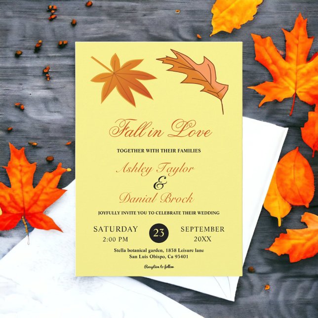Autumn Leaves Rustic Yellow Fall Floral Wedding Invitation (Creator Uploaded)