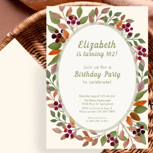 Autumn Leaves Sage Green 102nd Birthday Invitation