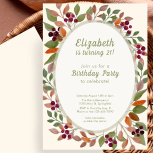 Autumn Leaves Sage Green 21st Birthday Invitation