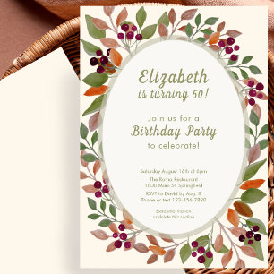 Autumn Leaves Sage Green 50th Birthday Invitation