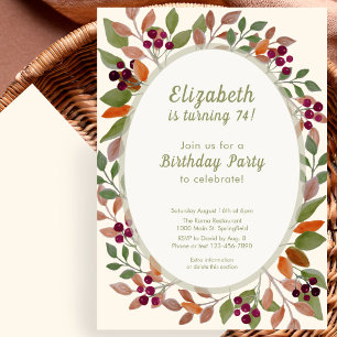 Autumn Leaves Sage Green 74th Birthday Invitation