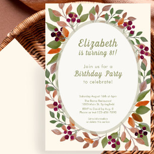 Autumn Leaves Sage Green 81st Birthday Invitation