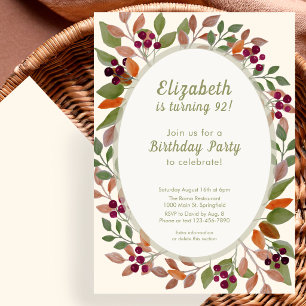 Autumn Leaves Sage Green 92nd Birthday Invitation