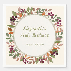 Autumn Leaves Sage Green 93rd Birthday Napkin