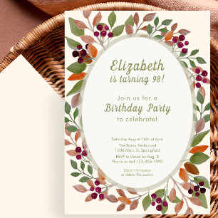 Autumn Leaves Sage Green 98th Birthday Invitation