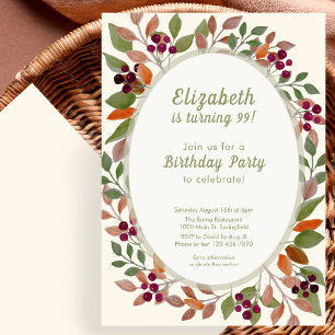 Autumn Leaves Sage Green 99th Birthday Invitation