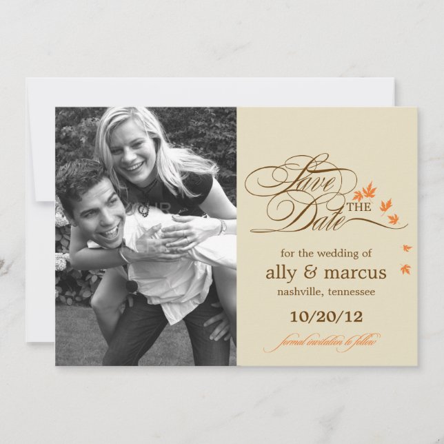Autumn Leaves Save The Date Announcement (Front)
