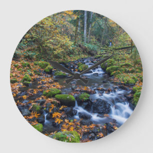 Autumn Leaves Scattered Along Gorton Creek Large Clock