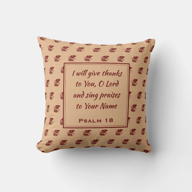 Autumn Leaves Scripture Beige THANKSGIVING Cushion (Front)