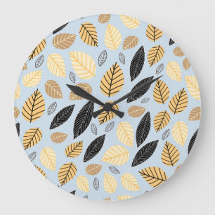 Autumn Leaves: Seamless Blue Background Large Clock