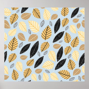 Autumn Leaves: Seamless Blue Background Poster