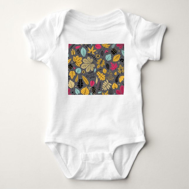 Autumn Leaves: Seamless Dark Pattern Baby Bodysuit (Front)