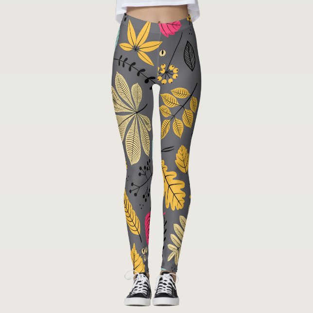 Autumn Leaves: Seamless Dark Pattern Leggings (Front)