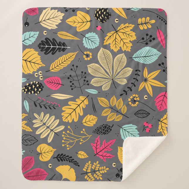 Autumn Leaves: Seamless Dark Pattern Sherpa Blanket (Front)