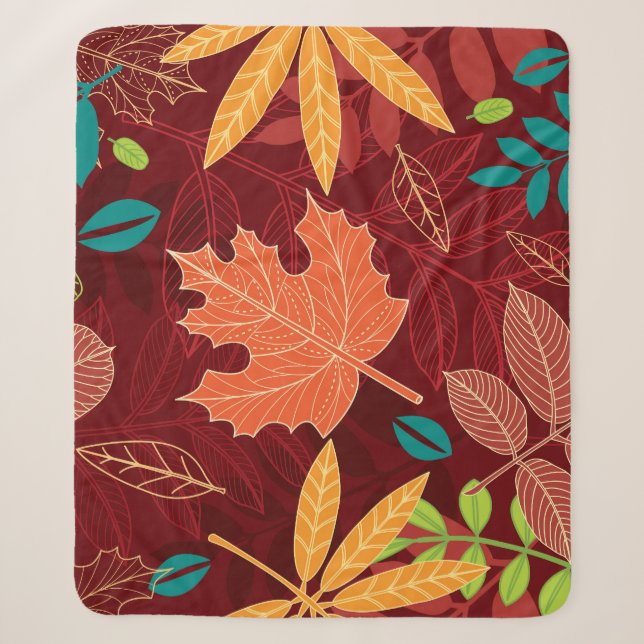 Autumn Leaves: Seamless Nature Pattern Sherpa Blanket (Front)
