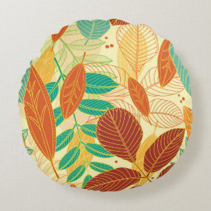 Autumn Leaves Seamless Pattern Round Cushion