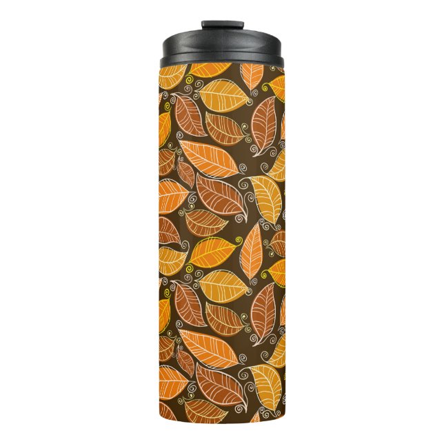 Autumn leaves seamless pattern, vintage background thermal tumbler (Front)