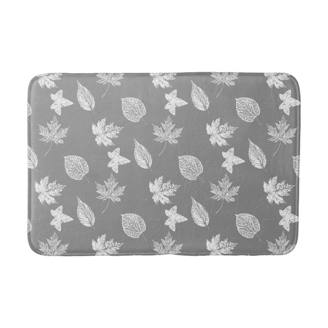 Autumn leaves - silver grey and white bath mat (Front)