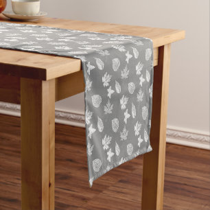 Autumn leaves - silver grey and white short table runner