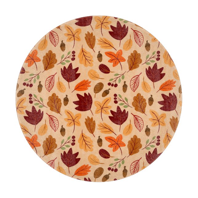 Autumn leaves, simple childish seamless pattern. cutting board (Front)