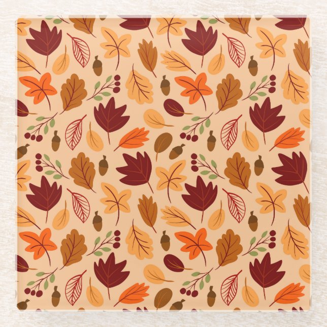 Autumn leaves, simple childish seamless pattern. glass coaster (Front)