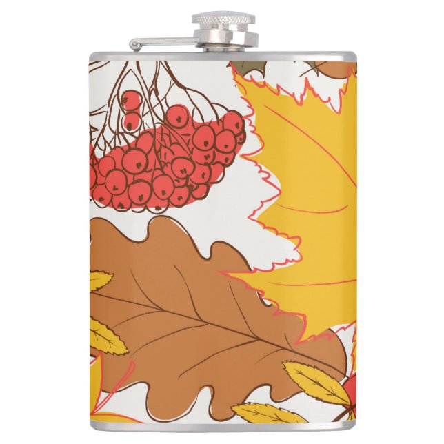 Autumn leaves, simple seamless pattern hip flask (Front)