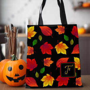 Autumn Leaves Single Initial Seasonal Tote Bag
