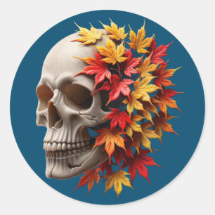 Autumn Leaves Skull  Classic Round Sticker