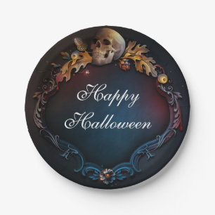 Autumn Leaves & Skull Fall Halloween Party Paper Plate