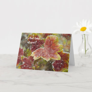 Autumn Leaves Snow Winter Christmas Card